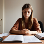 **

*   **Prompt:** A young, slightly overwhelmed psychologist sitting at their desk, surrounded by paperwork and therapy manuals. The room is a small, modestly furnished office. Focus on conveying a sense of early career stress and the gap between theoretical knowledge and practical application. Soft, diffused lighting.

**