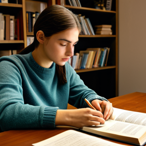 Home 12 Studying Psychology Theories**
A young woman, fully clothed in a casual and comfortable outfit, sits at a desk covered in books and notes, intensely focused on a psychology textbook. The scene is a cozy study space with warm lighting, bookshelves, and a cup of coffee. "Safe for work, professional setting, appropriate content, perfect anatomy, natural proportions, modest attire, academic environment, high resolution."
**