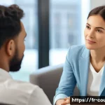 상담심리사로 성공한 사람들의 스토리 - A compassionate female psychologist, in her late 30s, with a warm and understanding expression, is s...