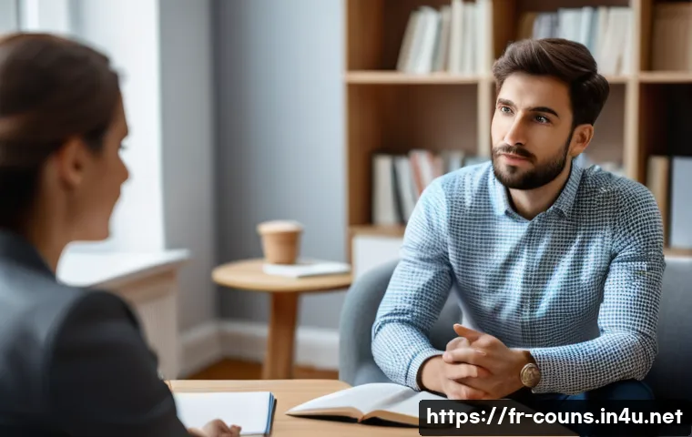 상담심리사와 관련된 추천 자격증 - A professional French psychologist in a cozy office setting, attentively listening to a client durin...