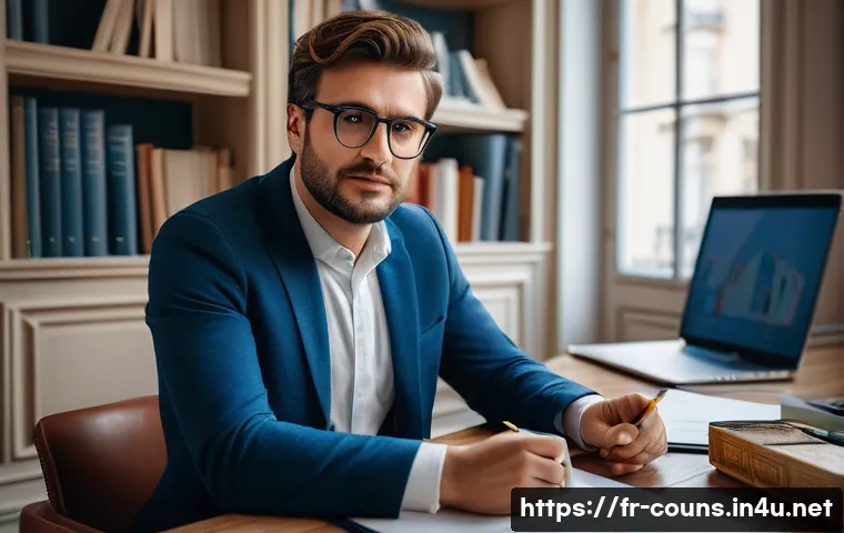 상담심리사 연봉 협상 팁 - A professional psychologist in a modern Parisian office, wearing smart casual attire and glasses, en...