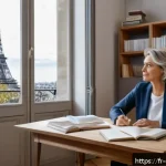 Home 22 상담심리사 업무의 장단점 - A calm and professional psychologist’s office in a modern Parisian apartment, featuring a cozy seati...