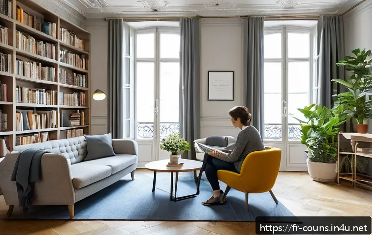 상담심리사 경력 발전 기회 - A professional clinical psychologist’s modern office in Paris, bright and welcoming with minimalist ...