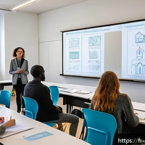 Home 17 상담심리사와 심리학 석사과정의 연계성 - A diverse group of psychology students in a modern French university classroom, attentively particip...
